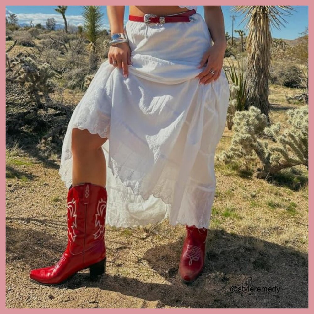 Faux Leather Western Boots with Embroidered Design, Pointed Toe - Picture 3 of 7